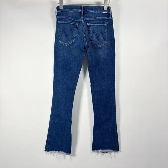 MOTHER The Runaway Fray Jeans Low-Mid Rise Slender Flare Medium/Dark Wash - 26